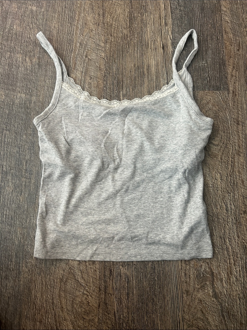 Aerie Grey Ribbed Lace-Trim Camisole Tank Top